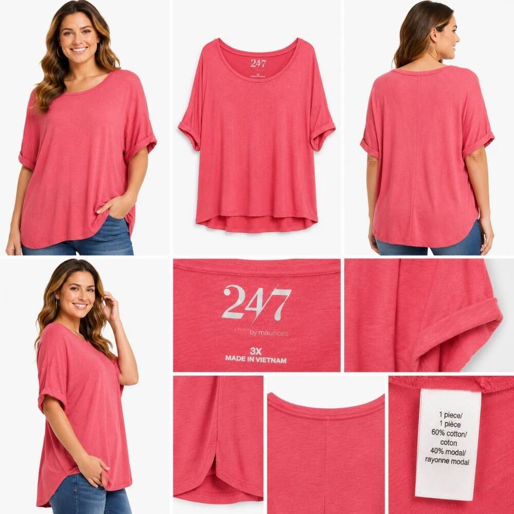 Maurices 24/7 3x Plus Pink SS T-Shirt